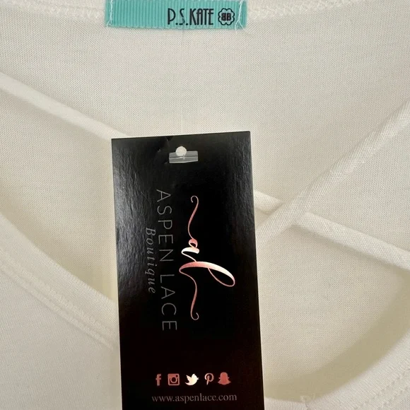 P.S. Kate Anna Criss Cross Top Semi Sheer Off White Tunic 3/4 Sleeve Size M - Picture 9 of 10